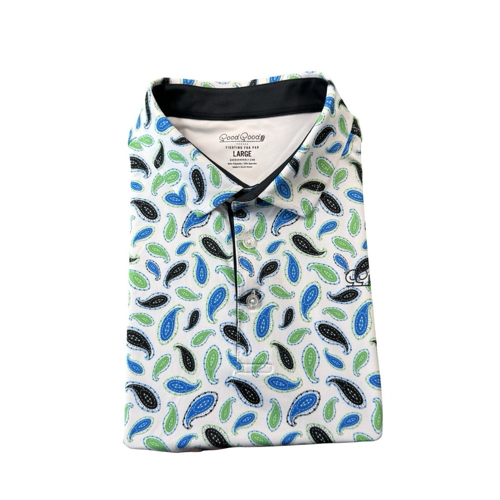Good Good Golf Paisley Performance Polo Shirt Mens Large Green Blue Black AOP